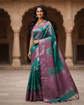 Riya Silk Saree with Blouse - Teal and Purple Banarasi Zari