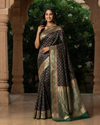Black Banarasi Silk Saree with Blouse - Golden Zari Butti