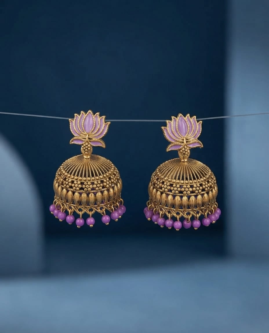 Purple Lotus Jhumka Earrings