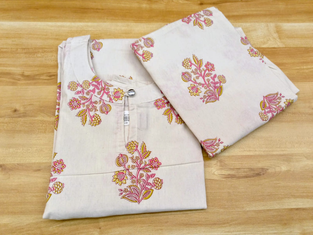 White Floral Tissue Kurta Set - Product View