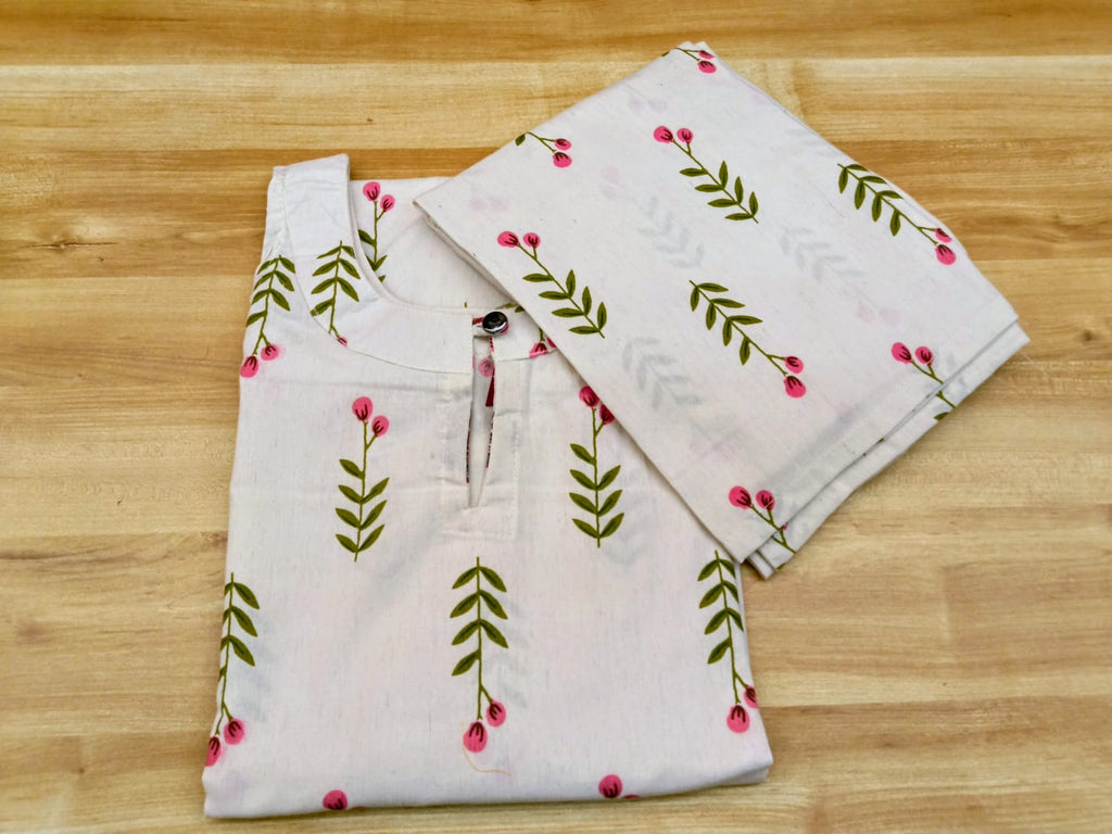 White Floral Vine Tissue Kurta Set - Product View