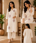 Mal Chanderi Kurta Set - Off White with Floral Embroidery